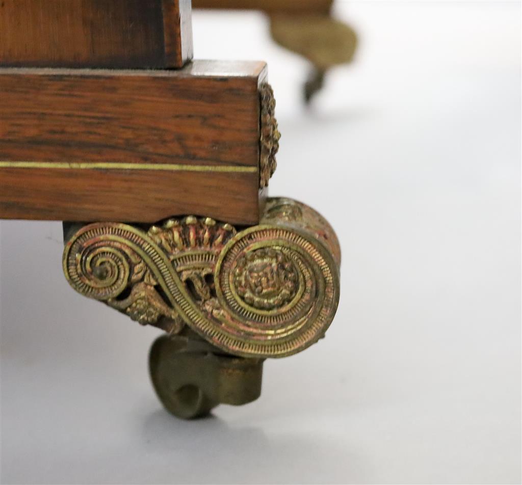 A Regency brass strung rosewood games table, W.3ft D.1ft 9in. H.2ft 5in.